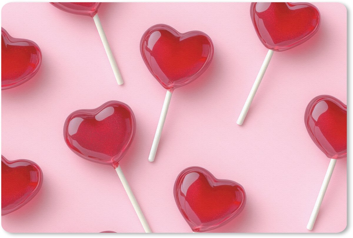Muismat 27x18 cm - Mousepad Lollies - Hartjes - Roze - Muismatten