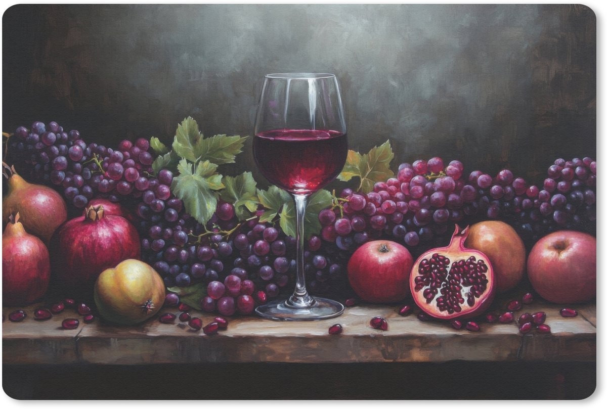 Muismat 27x18 cm - Mousepad Wijn - Fruit - Stilleven - Muismatten