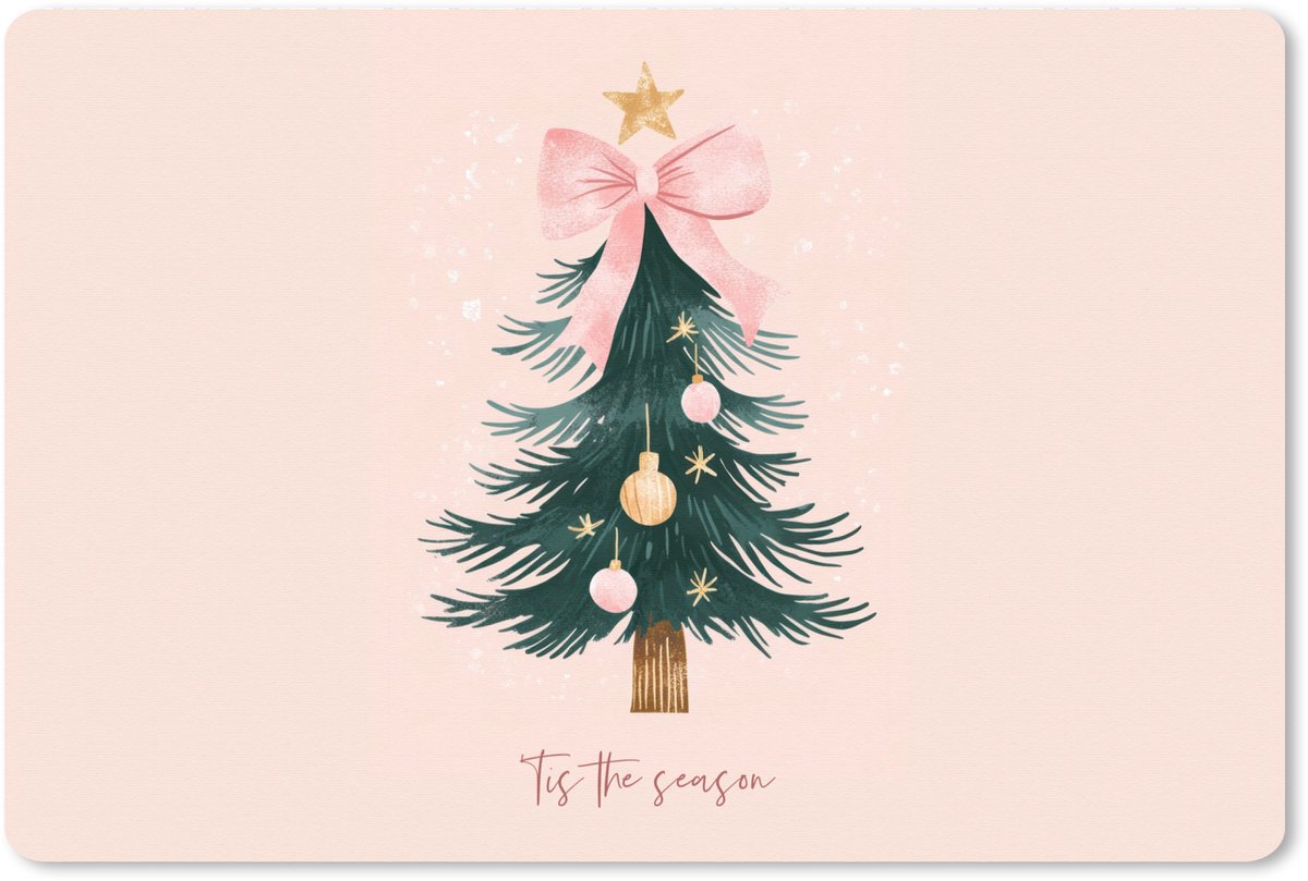 Muismat XXL 120x80 cm - Bureau onderlegger - Bureau mat Christmas Season - Kerst - Kerstboom - Roze - Bureaumat - Gaming mousepad xl - Bureaulegger groot - Computer deskmat
