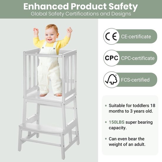 CAWI® Montessori Leren Toren, Inklapbaar, Van Hout, Leerstoel Voor Kinderen Keukentoren En Keukenhulp Leertoren Kinderstoel Opstapkruk Vanaf 1 Jaar 2 3 2313311095