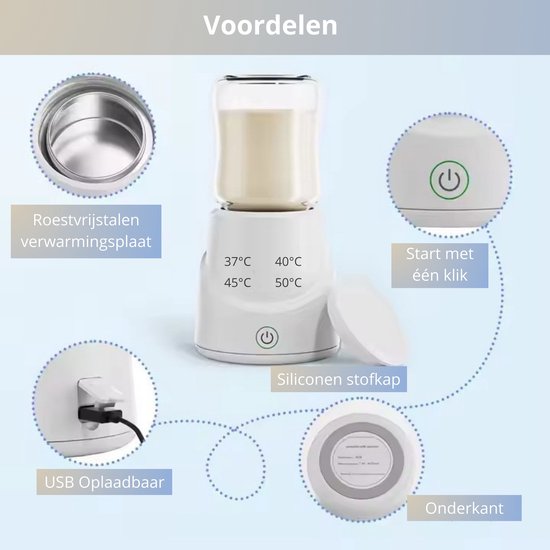 BDGoods® - Flessenwarmer Onderweg - 4 Temperatuur Niveaus - Wit - Babyvoeding - Babyvoeding Maker - Flessenwarmers - Flessenwarmer Draadloos - Flesvoeding - voor Baby Melkpoeder - voor alle Baby Flessen - 4 Adapters - Flessenwarmer - Babyfles van Merkloos — afbeelding 5