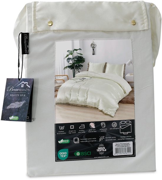 Housse de couette Beauty Silk Satin Dentelle Off White 140x200/220 + 1 taie d'oreiller