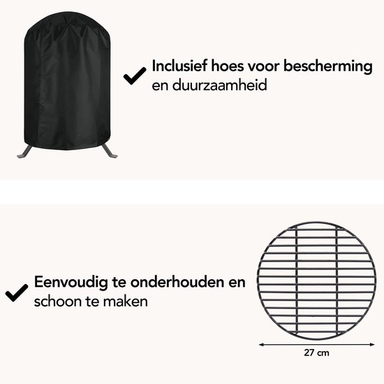 Aviro Kamado BBQ Egg - 13 Inch - Inclusief Hoes - Houtskoolbarbecue - Ø 27 CM - Zwart van Merkloos — afbeelding 4