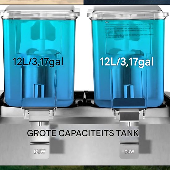 Proffesionele Drankdispenser RVS - Sapdispenser- met kraantje - 2 Tanks van 12L - Professioneel Koelelement