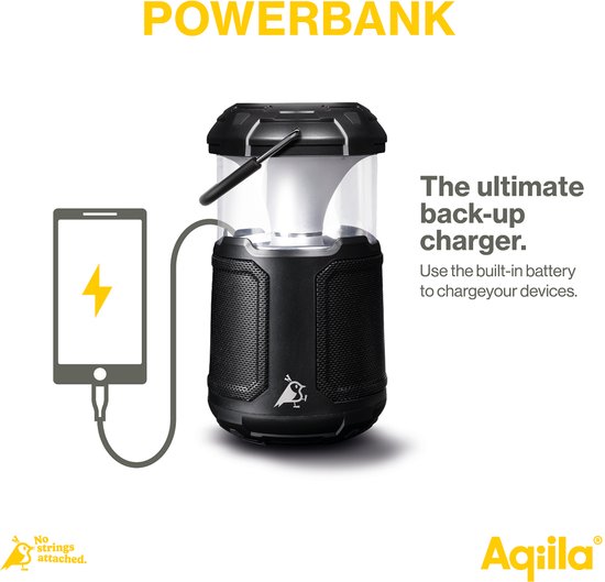 Aqiila Soundbird, 3-in-1 dimbare camping lantaarn, bluetooth speaker en Powerbank, 2x10W, 360° RGB LED lamp, 10000mAh, 1x USB-C, 1x USB-A, multifunctionele campinglamp, IPX5 waterdicht van Aqiila — afbeelding 3