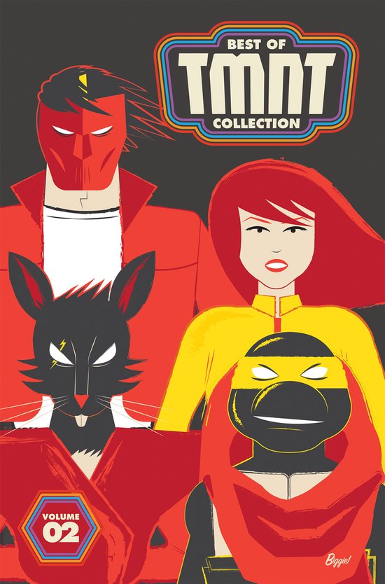 Collectie 'Best of TMNT' Volume 02 met afbeeldingen van personages met maskers en een vrouw met rood haar.