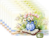 Sets de table - 6 pièces - 45x30 cm - Set de table en plastique - Vase - Bleu de Delft - Marguerites - Dessous de plat - Décoration de table - Accessoires de décoration de table de cuisine