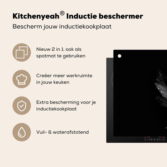 Protection d'induction noire avec imprimé feuille, utilisable aussi comme couvercle anti-éclaboussures.