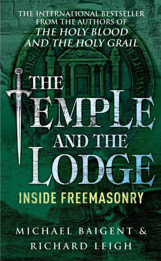 Boek 'The Temple and the Lodge' met een zwaard, een gebouw en de tekst 'INSIDE FREEMASONRY'.