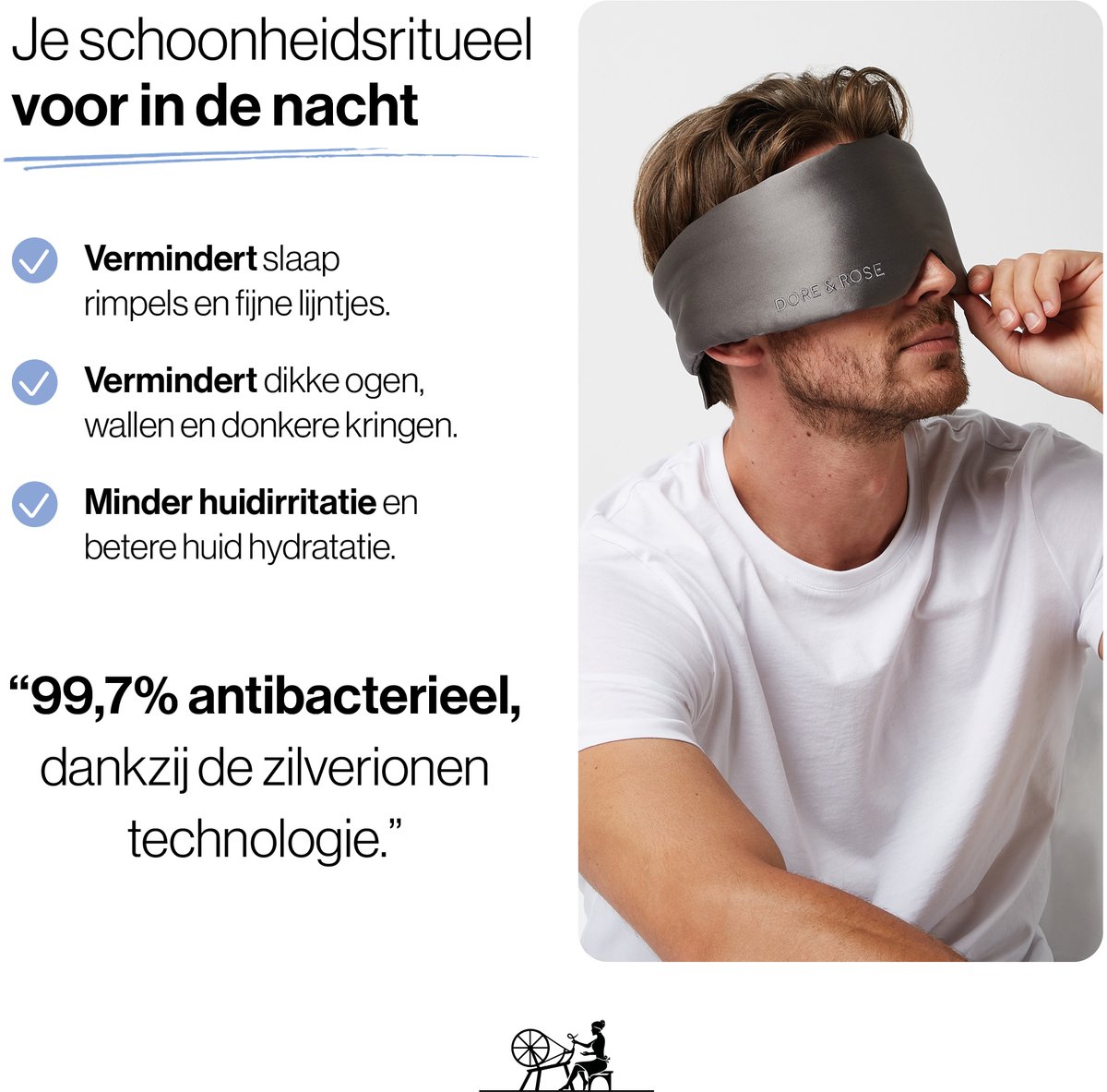 Dore & Rose - Slaapmasker - Oogmasker - Zijden Slaapmasker Voor Mannen en Vrouwen - Deep Sleep Mask - Eye Mask - Verduisterend - Wallen - Grijs - Nº 37 Roche Lunaire — afbeelding 9
