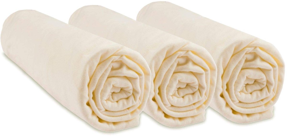 Ibenzoa Set van 3 Zachte Biologische Katoenen Hoeslakens voor Babybedden, 60 x 120 cm, Wit en Natuurlijk beige