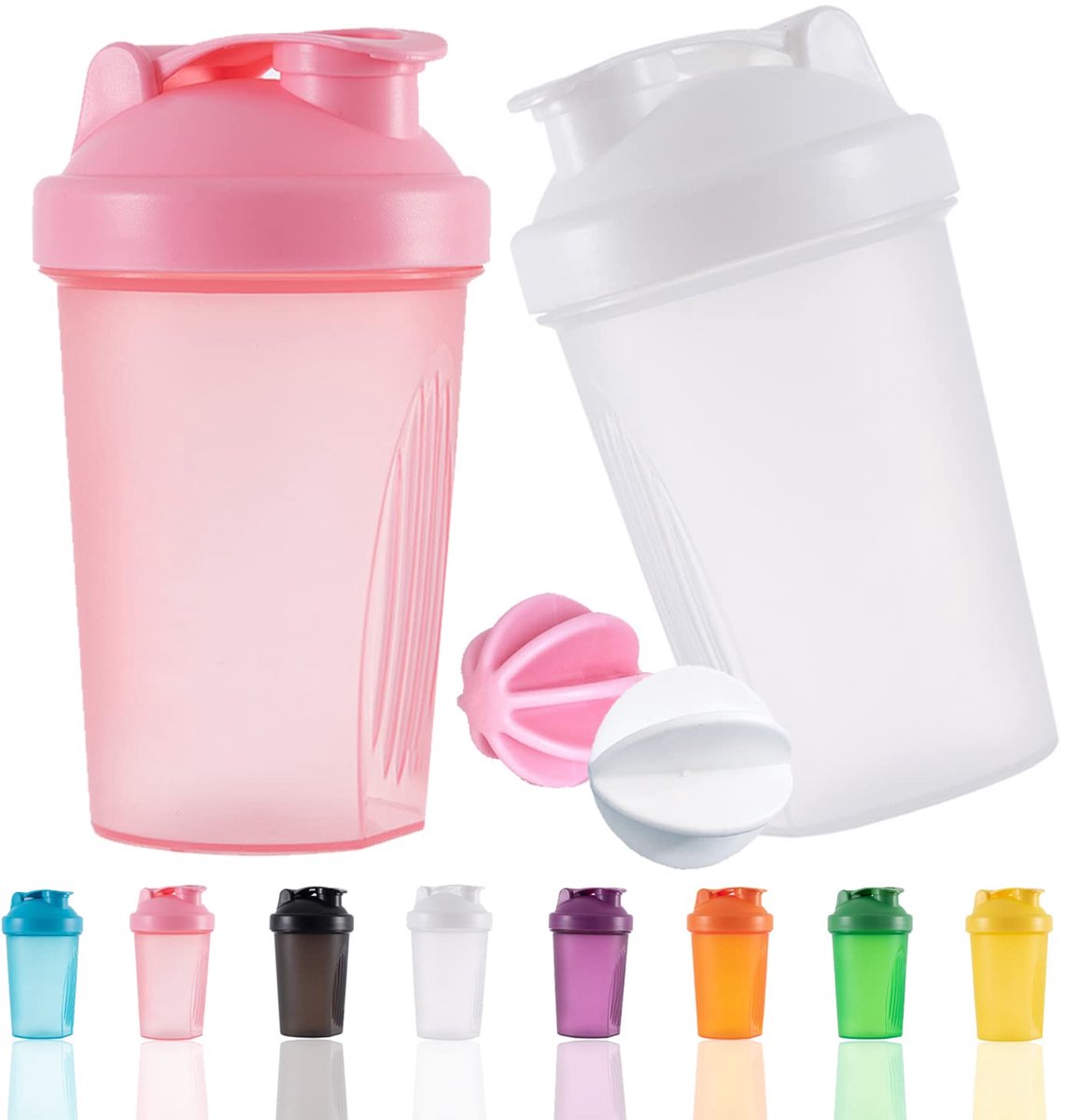 Ibenzoa® Stijlvolle en Functionele Shakerfles voor Eiwitshakes en Supplementen, 400 ml, BPA-vrij, Met Zeef & Skala, Ideaal voor Fitness Enthousiastelingen, Set van 2 in Wit en Roze