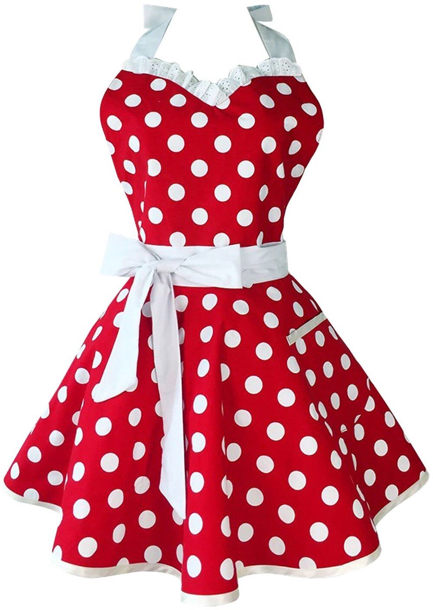 Ibenzoa® Charmante Retro Keukenschort voor Dames in Stijlvolle Vintage Stippenprint met Verstelbare Halsband