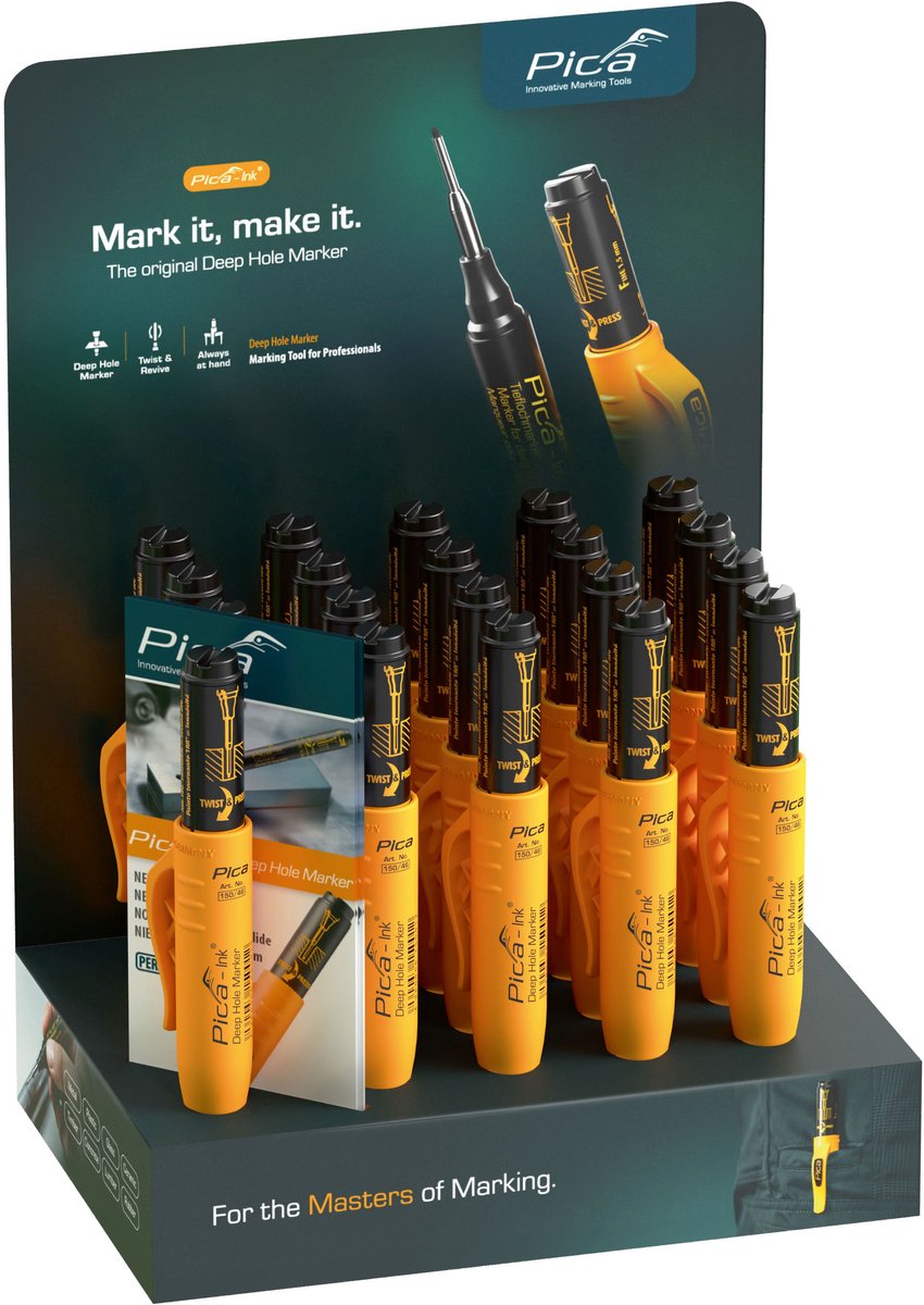 Pica 150/20 Markeerstift voor diepe gaten zwart display - PI15020S
