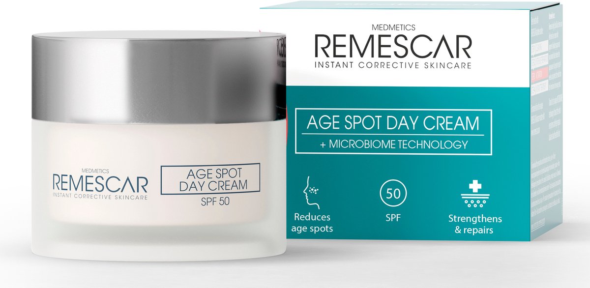 Remescar Age Spot Dagcrème - Dagcrème tegen Ouderdomsvlekken, Ouderdomsvlekken verwijderen Crème met bakuchiol, pigmentblokkerende-suikers en aminozuur, Klinisch bewezen Hyperpigmentatie Crème om pigmentvlekken te verwijderen, 50ml