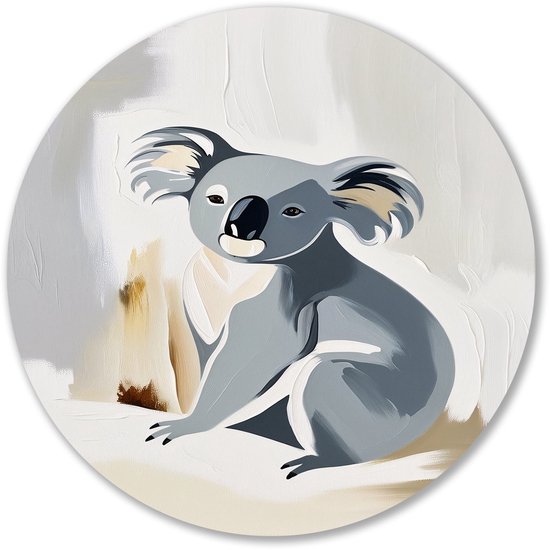 Gestileerd koala in minimalistische stijl - Koala schilderij rond - Wandschalen dier - Minimalisme - Decoratieve muurcirkels - Woondecoratie - muurcirkel aluminium 50x50 cm