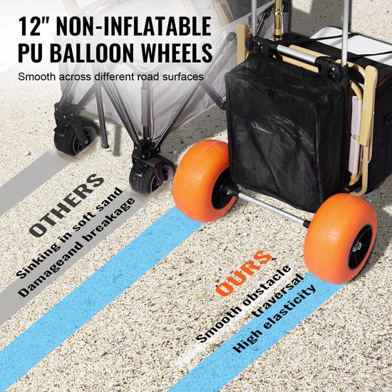 Strandkar voor Zand - 29,9 “X 15,4” Laadoppervlak. Opvouwbare Zandkar met 12“ Schuimrubberen Wielen, Een Capaciteit Van 165 Lbs En Een Verstelbare Hoogte Van 27” Tot 44,7”,Zwaar Gebruik voor Strandavonturen. — afbeelding 3