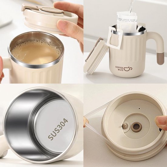SUNTQ Herbruikbare koffiekopjes reizen - koffie reizen mok met lekvrije deksel 13oz/380ml lichtroze