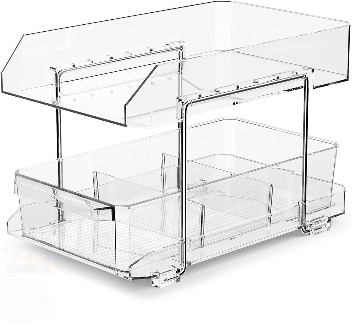PolkaHome Organizer voor kast, keuken, keukenkast, koelkast, onderkast, multifunctioneel, acryl, met schuiflade, keukenrek - Transparant