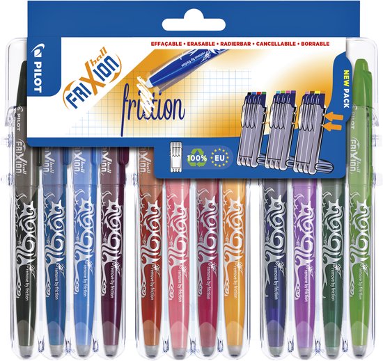 Pilot FriXion Rollerball pennenset - uitwisbaar - 12 kleuren - in luxe blister