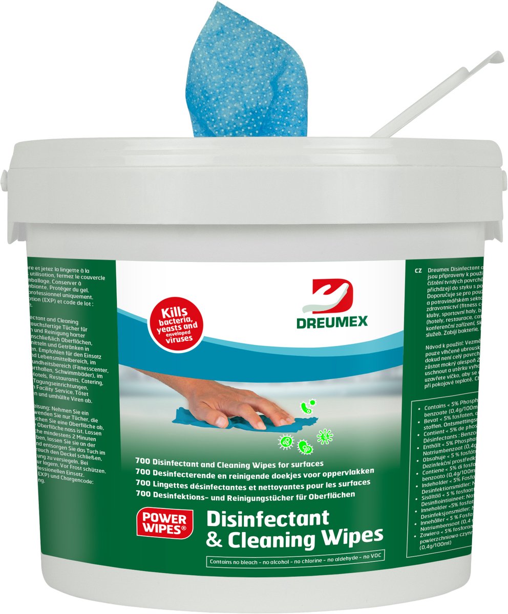 Desinfectiedoekjes Dreumex Disinfectant & Cleaning emmer 700 stuks blauw