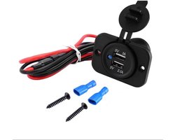 Universele Waterproof 12V Autolader - 5V 2.4A - 2 USB Poorten Oplader - inclusief Bedradings-Set - High Speed ​​Charger for Motorcycle, Lawn Mower, Tractor, Car or Boat