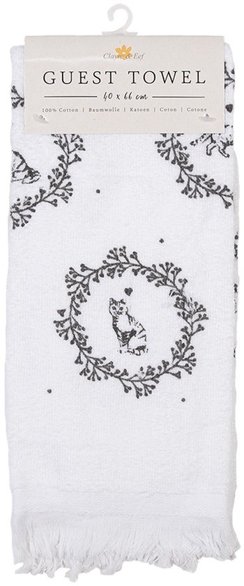 Clayre & Eef Serviette invité 40x66 cm Blanc Coton Chat