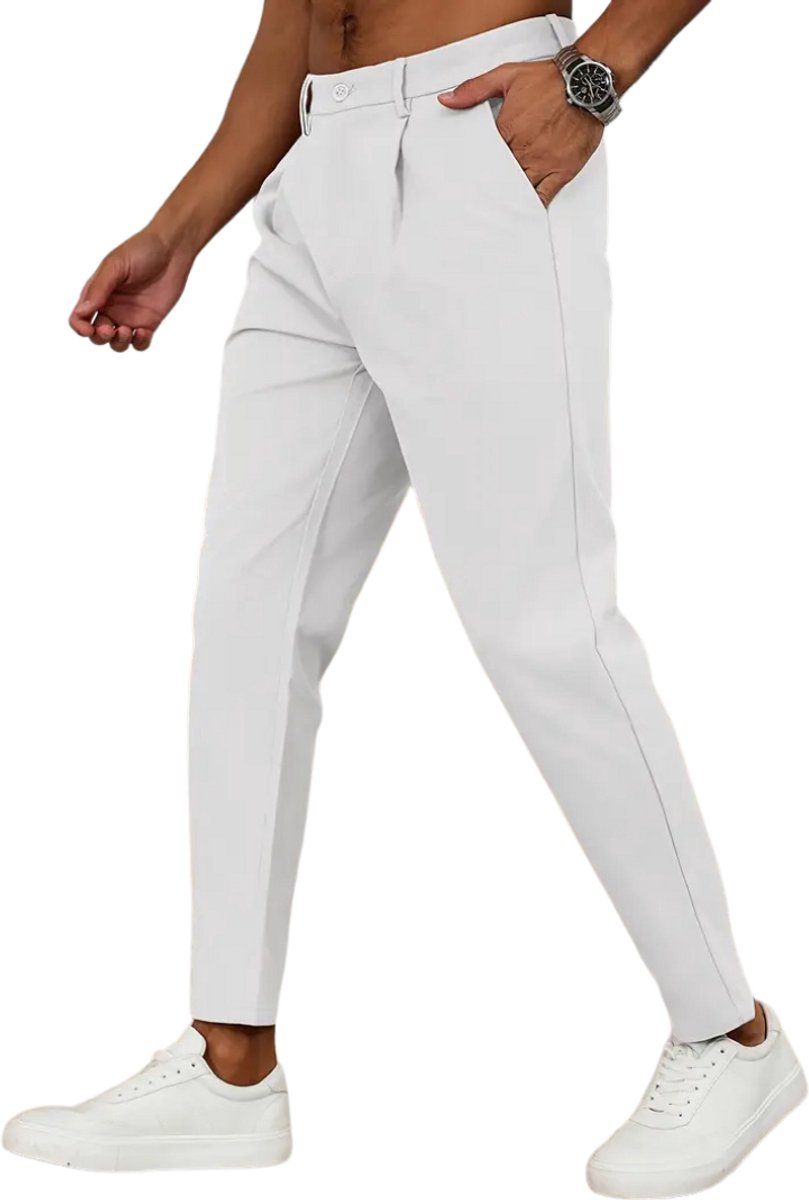 Bovista Pantalon Heren Chino Golfbroek Nette Broek Elastische Tailleband Volwassenen Wit