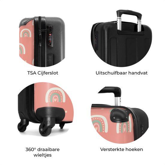 NoBoringSuitcases.com® - Grande valise enfant Arc-en-ciel - Cœurs - Motifs - Fille - Rose - Enfants - Bagage - Valise de voyage pour fille - Valise chariot - Valises 67cm