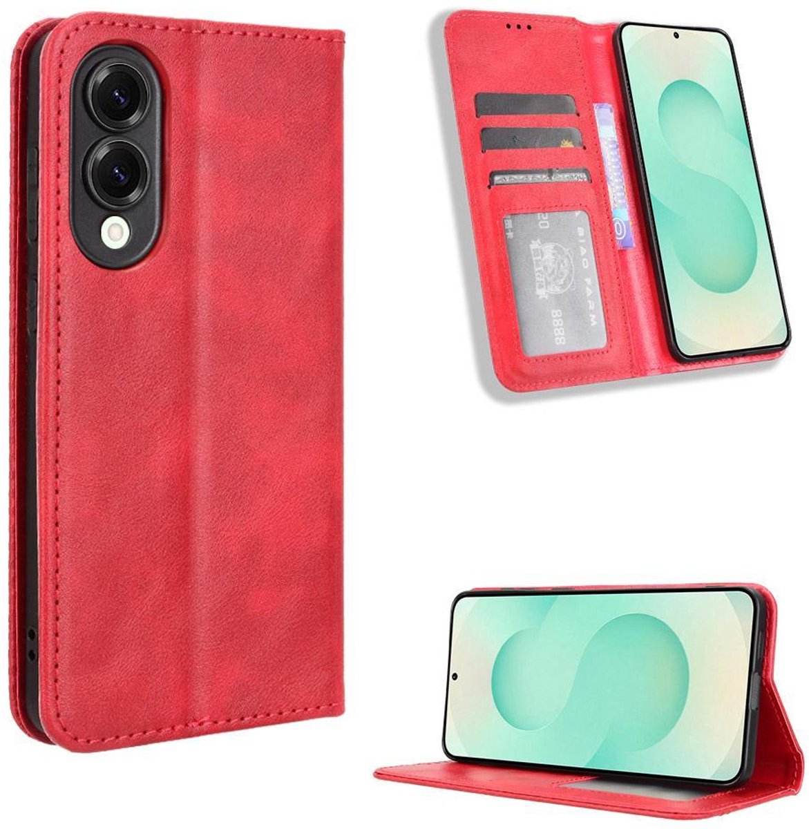 Mobigear Telefoonhoesje geschikt voor Samsung Galaxy S25 Edge Hoesje | Mobigear Sensation Bookcase Portemonnee | Pasjeshouder voor 3 Pasjes | Telefoonhoesje voor Pinpas / OV Kaart / Rijbewijs - Rood