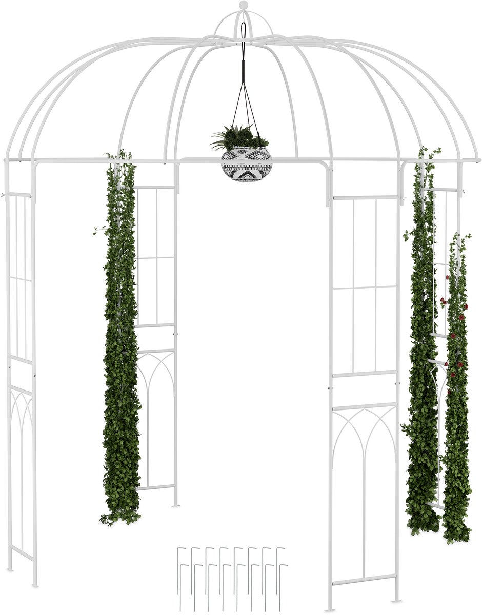 rozenboog paviljoen - 269x211x211 cm - met haakje - metaal - wit