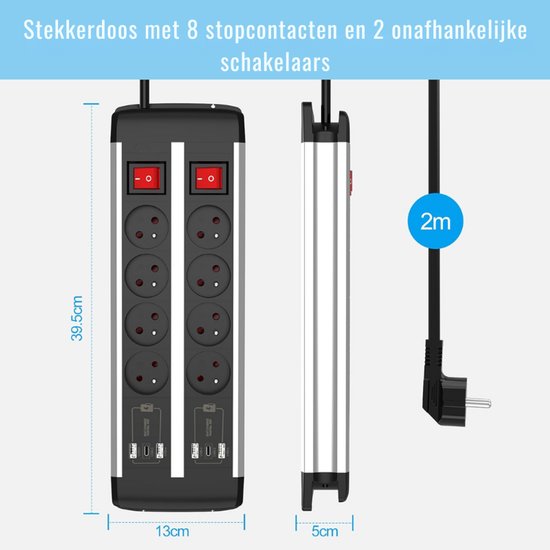 Stekkerdoos met overspanningsbeveiliging, USB-stekkerdoos met 6