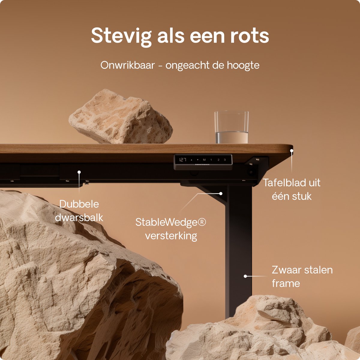 Desktronic HomePro Zit-sta Bureau Elektrisch In Hoogte Verstelbaar, 200x80cm Zwart/Notenhout, Stille Dubbele Motor, Hoogte 62-126cm thumbnail 4