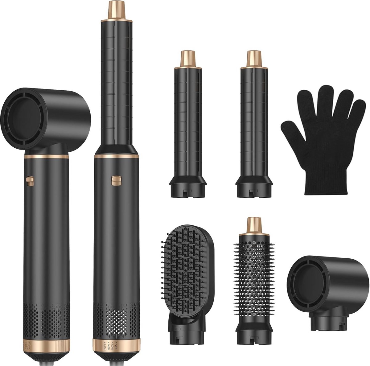 5-in-1 Haarstyler Set met Ronde Borstelföhn en Warme Luchtborstel – Ideaal voor Drogen, Gladmaken en Krullen