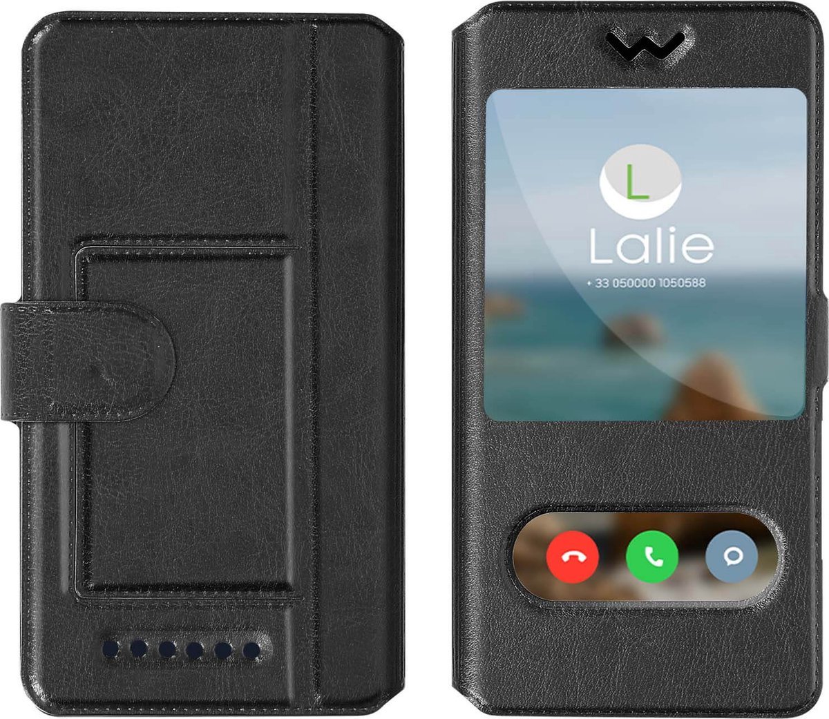 Universele smartphonehoes met vensters en afneembaar zwart van 4.8 tot 5,3 inch - Telefoon hoesje