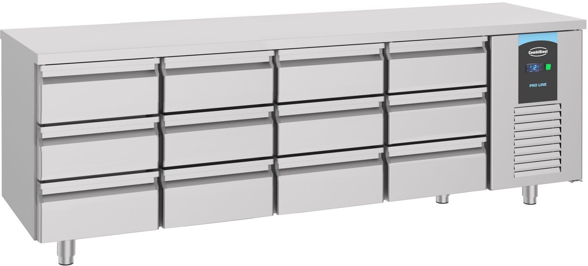 Combisteel Koelwerkbank - ENERGY LINE - 632L - 12 Laden 1/1 GN-2°C/+8°C - Geforceerd - 2330x700x850mm RVS