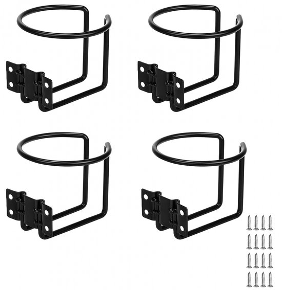 4 pièces - Porte-gobelet - Porte-rouleau ménager - Porte-gobelet suspendu - Porte-gobelet de bateau en acier inoxydable - Porte-gobelet universel - pour tasses, mugs, bouteilles, bateaux, yachts, camions, remorques, camping-cars - noir