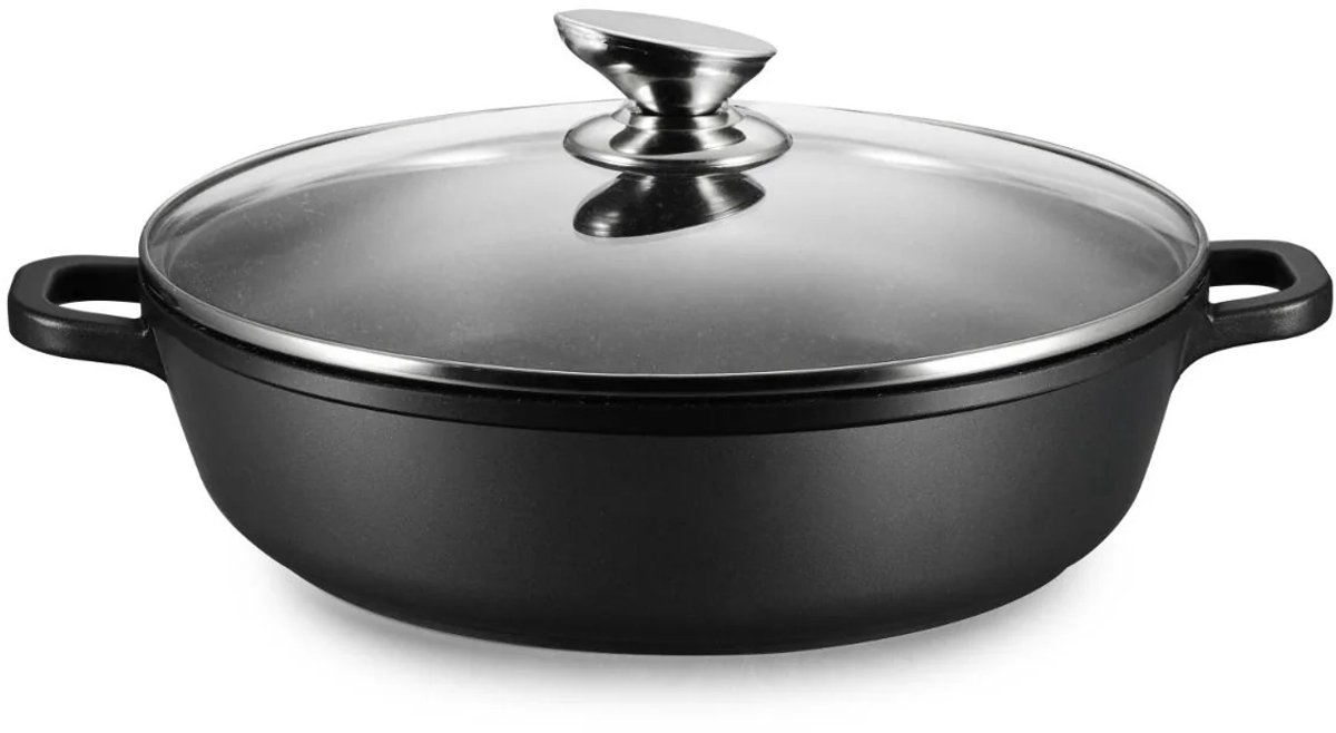 Ferveo Omega Lage Braadpan met Deksel - 24cm - Zwart - Inductie