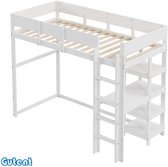 Gutent Hoogslaper - met plank - 90 x 200 cm - grenen massief houten bedframe - met lattenbodem - Wit- Geen matras - Geen decoraties onder het bed