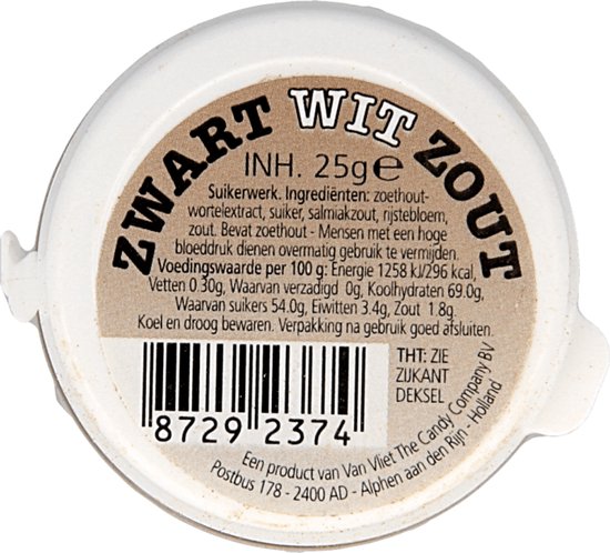 Kindly's Drop zwart wit zout 18 potjes x 25 gram