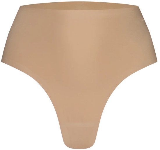 Hoge taille string in huidskleur.