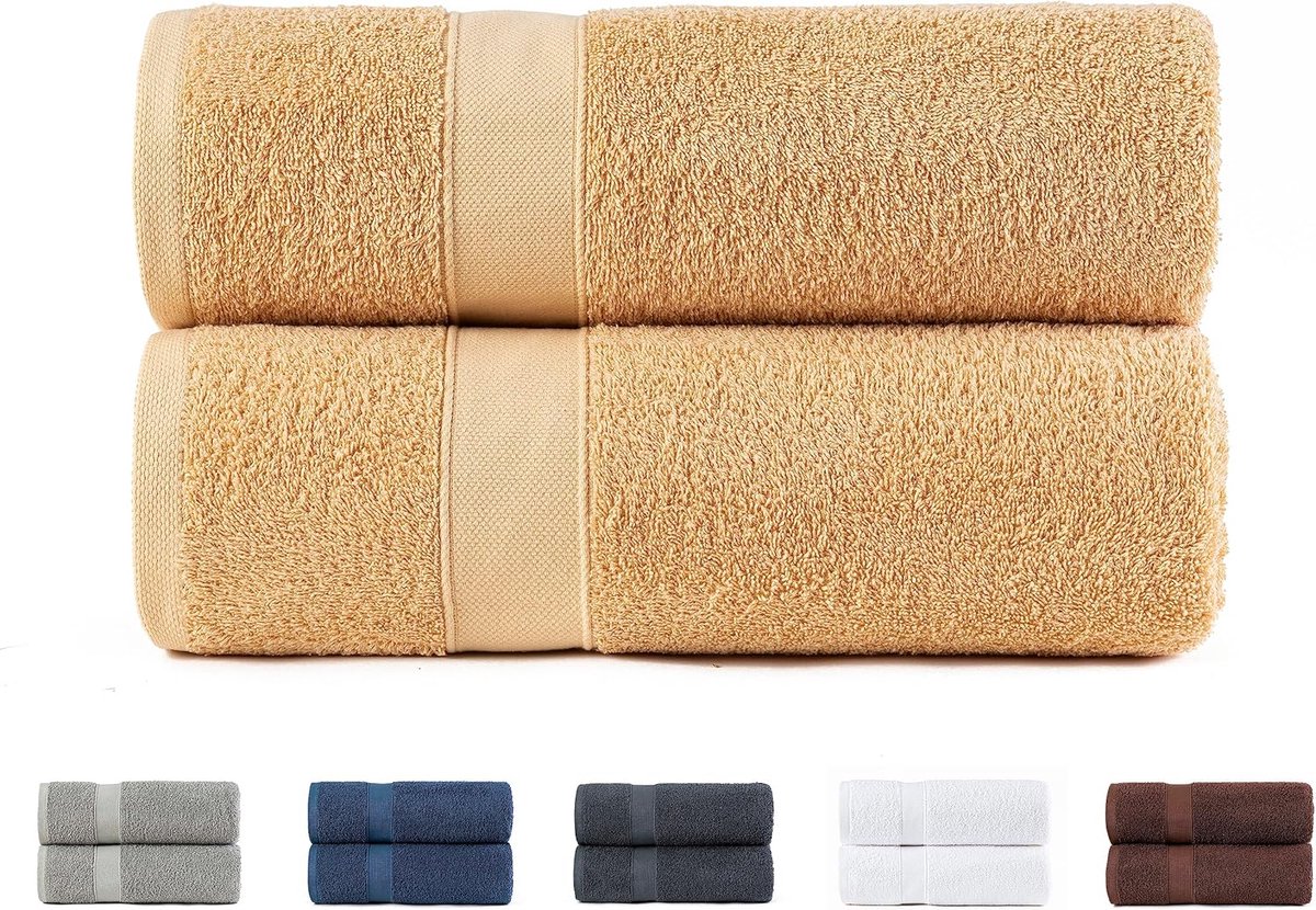 Famanu - 2 grote badhanddoeken, 100% katoen, 550 g/m², extra zacht, zeer absorberend en sneldrogend, afmetingen 100 x 150 cm, beige