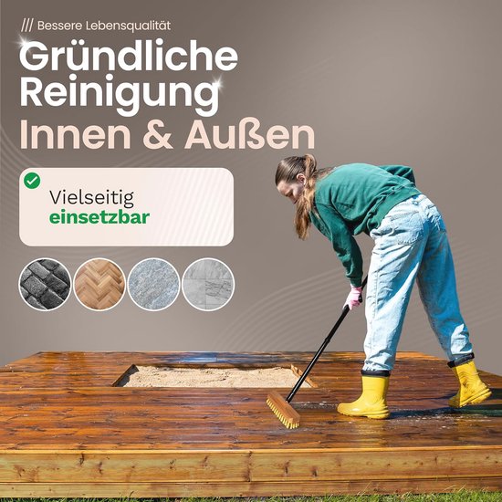 Schrubber van hout met borstels, wisser met schroefdraad, schuurborstel PPN, vloerborstel, voor het reinigen van balkon, terras, tuin, binnen en buiten, schrobber zonder steel