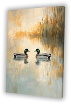 Deux canards sur un étang - Toile de peinture de canards - Peintures animalières - Impressionnisme - Décoration intérieure - Décoration murale de chambre - toile 80x120 cm