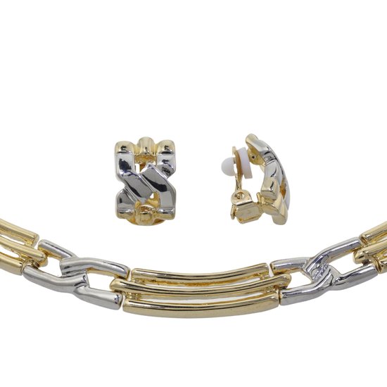Set Behave - collier - clips d'oreilles - boucles d'oreilles clip - couleur or et argent - métal - chaîne à maillons - 40cm - 2 pièces