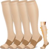 4 paires - Bas - chaussettes - bas de contention - pour hommes et femmes - pour la course à pied, le sport, le cyclisme, la grossesse et la récupération - kaki et marron - S/M - convient aux tailles 38-42