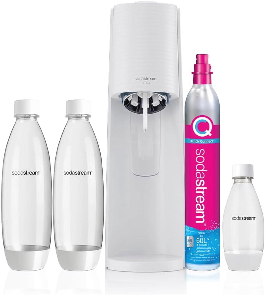 Waterdamaker met 2 grote flessen en 1 kleine fles voor bruisend water