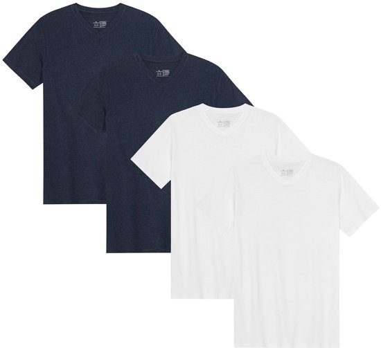 T-shirt DANISH ENDURANCE pour homme - Col V- Zwart et bleu marine - Lot de 4 - XL