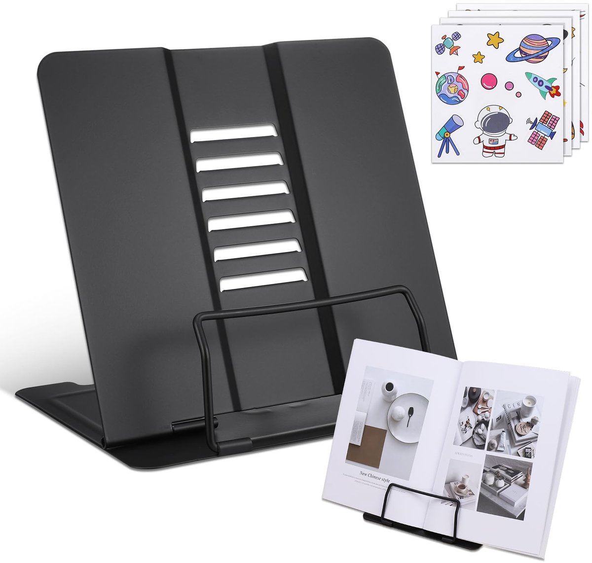 Ibenzoa Veelzijdige Opvouwbare Metalen Leesstandaard met Verstelbare Hoeken en Antislip Design voor Diverse Omgevingen zwart