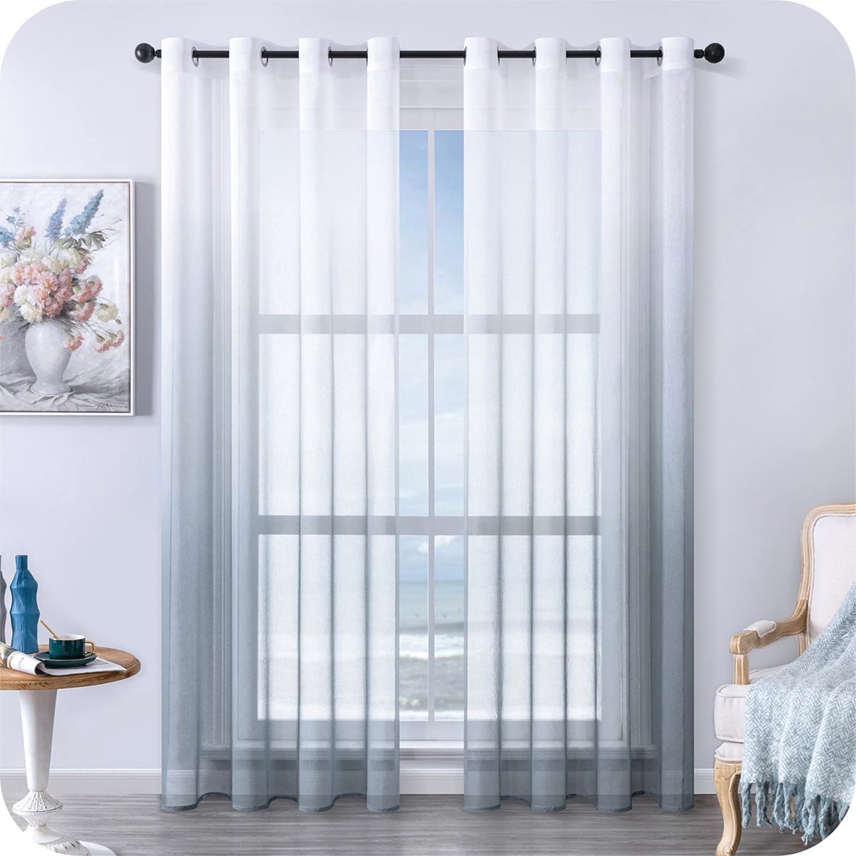 Ibenzoa® Moderne Transparante Linnenlook Gordijnen met Kleurverloop voor Stijlvolle Interieurdecoratie